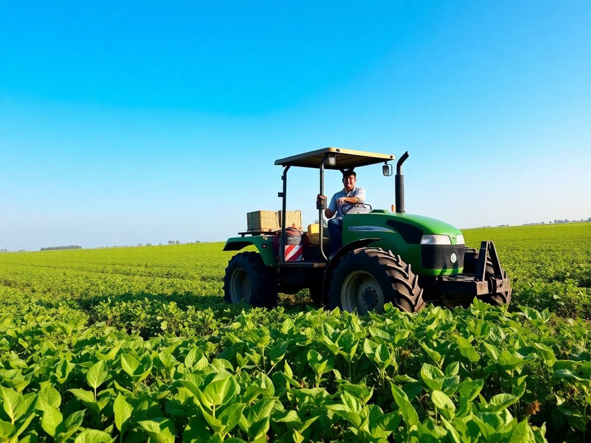 Fermier român lucrând câmpul cu tractorul.