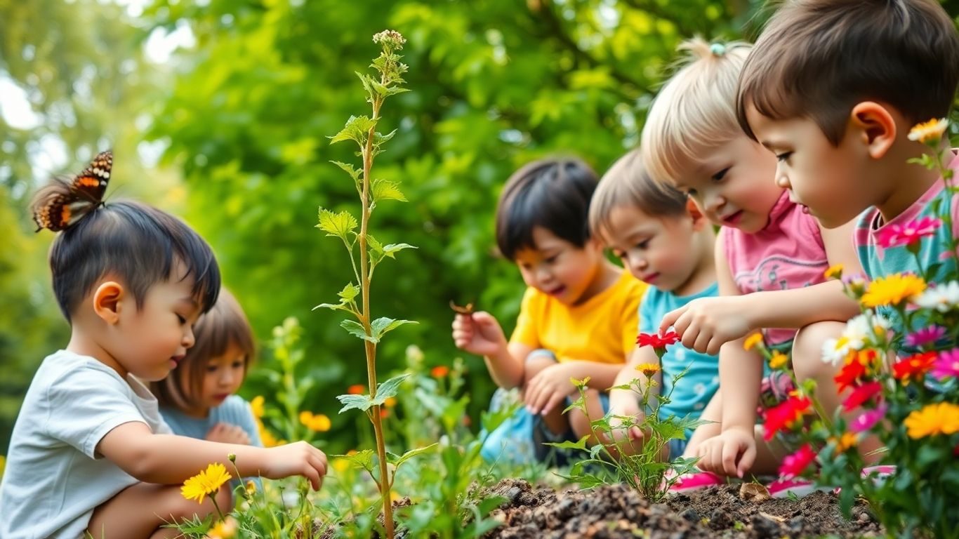 Copii implicati in activitati ecologice in natura.