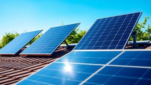 Panouri solare hibride pe un acoperiș însorit.